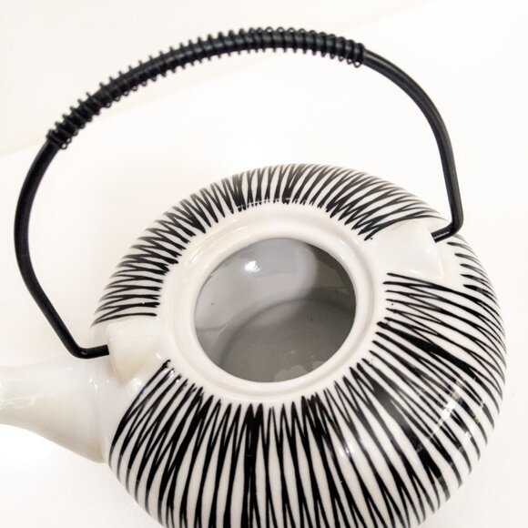 Pier 1 Imports Akina Porcelain Teapot Black White Stripe Modern Japanese Style - Picture 3 of 5